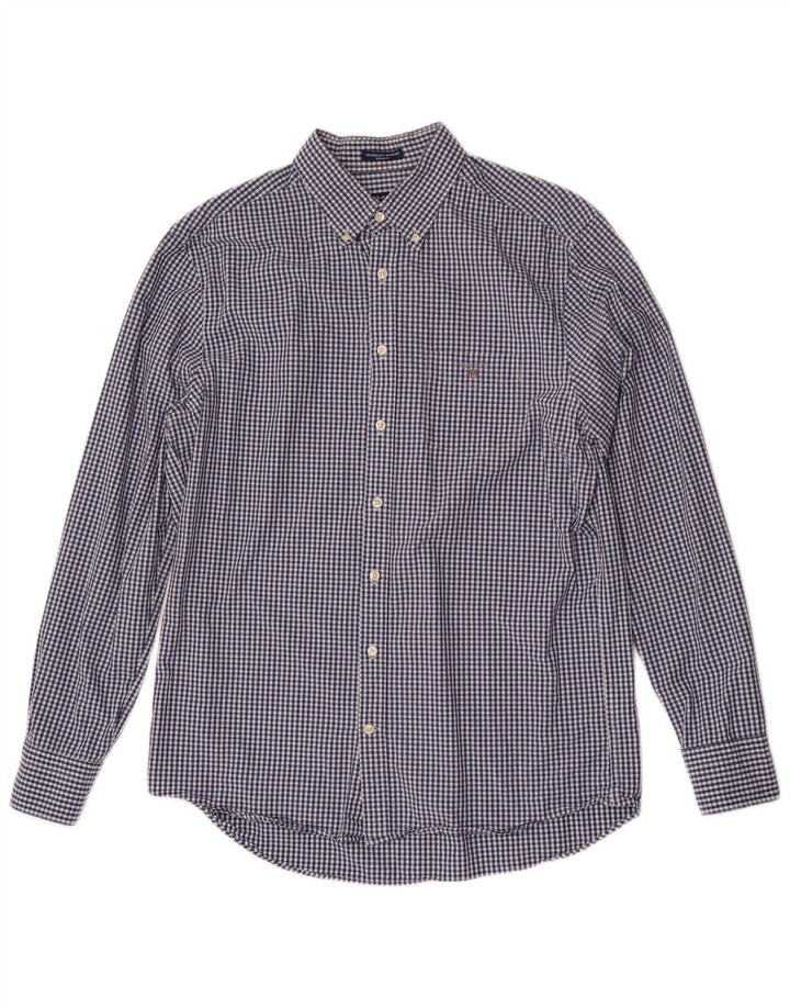Gant Herren-Hemd mit normaler Passform, Größe 41/42, 16 1/2, großes marineblaues Gingham
