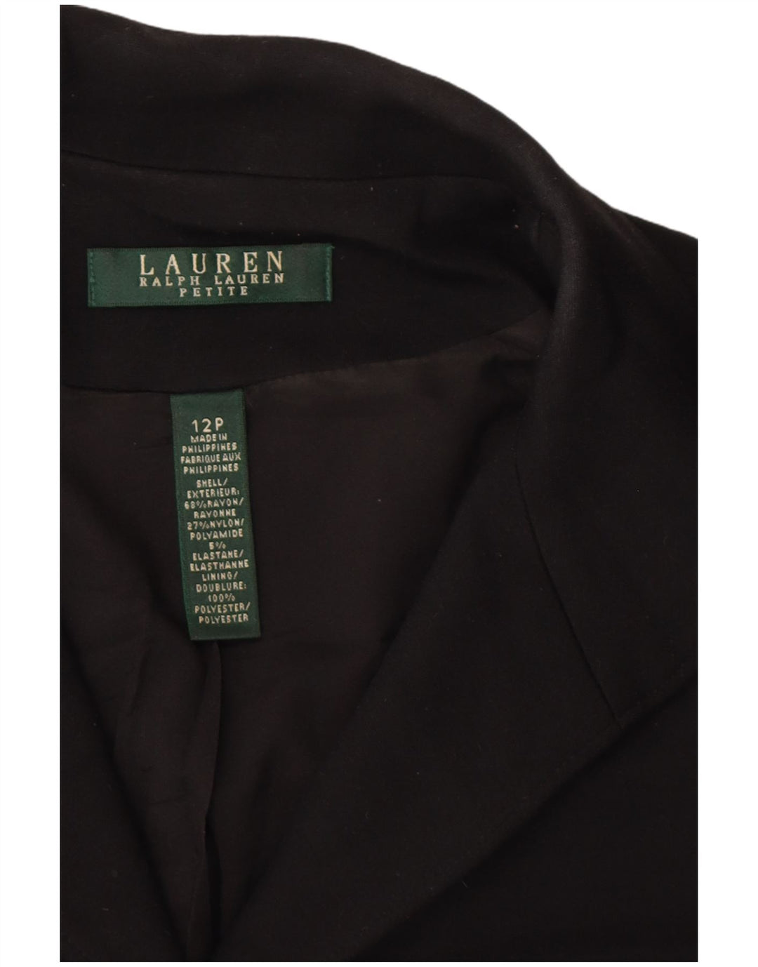 RALPH LAUREN Damen Petite Crop 5-Knopf-Blazerjacke US 12 Large Schwarz
