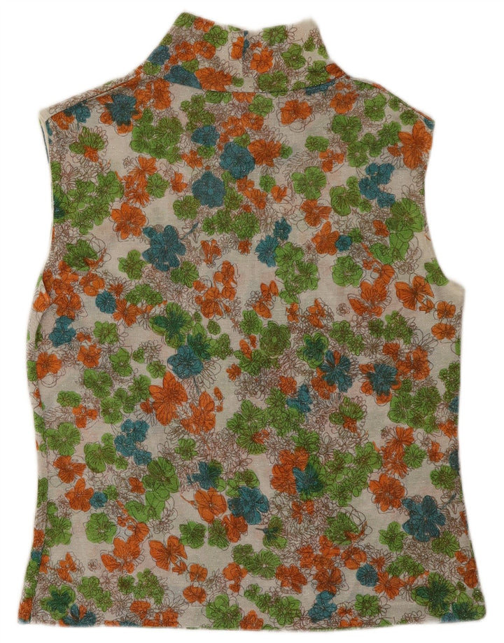 Vintage Damen Weste Top UK 16 Großes Mehrfarbiges Blumenmuster