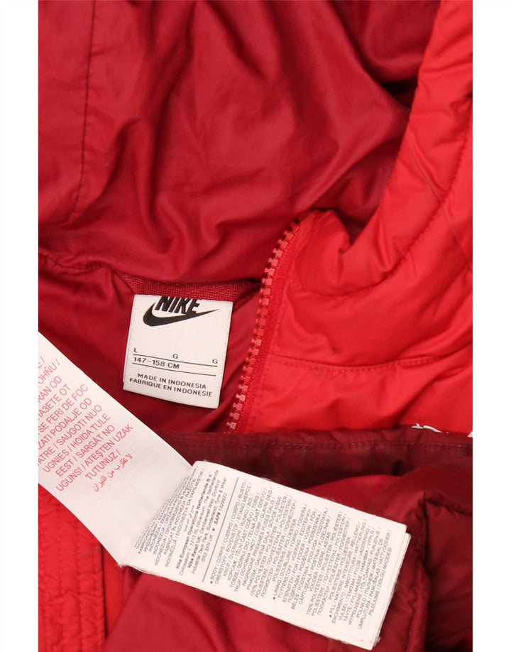 Nike Jungen-Jacke mit Kapuze, gepolstert, 12–13 Jahre, groß, rotes Farbblock-Polyester