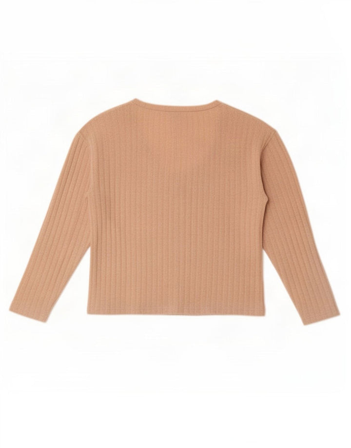 Zara Damen Crop Top Langarm UK 10 Small Braun Polyester