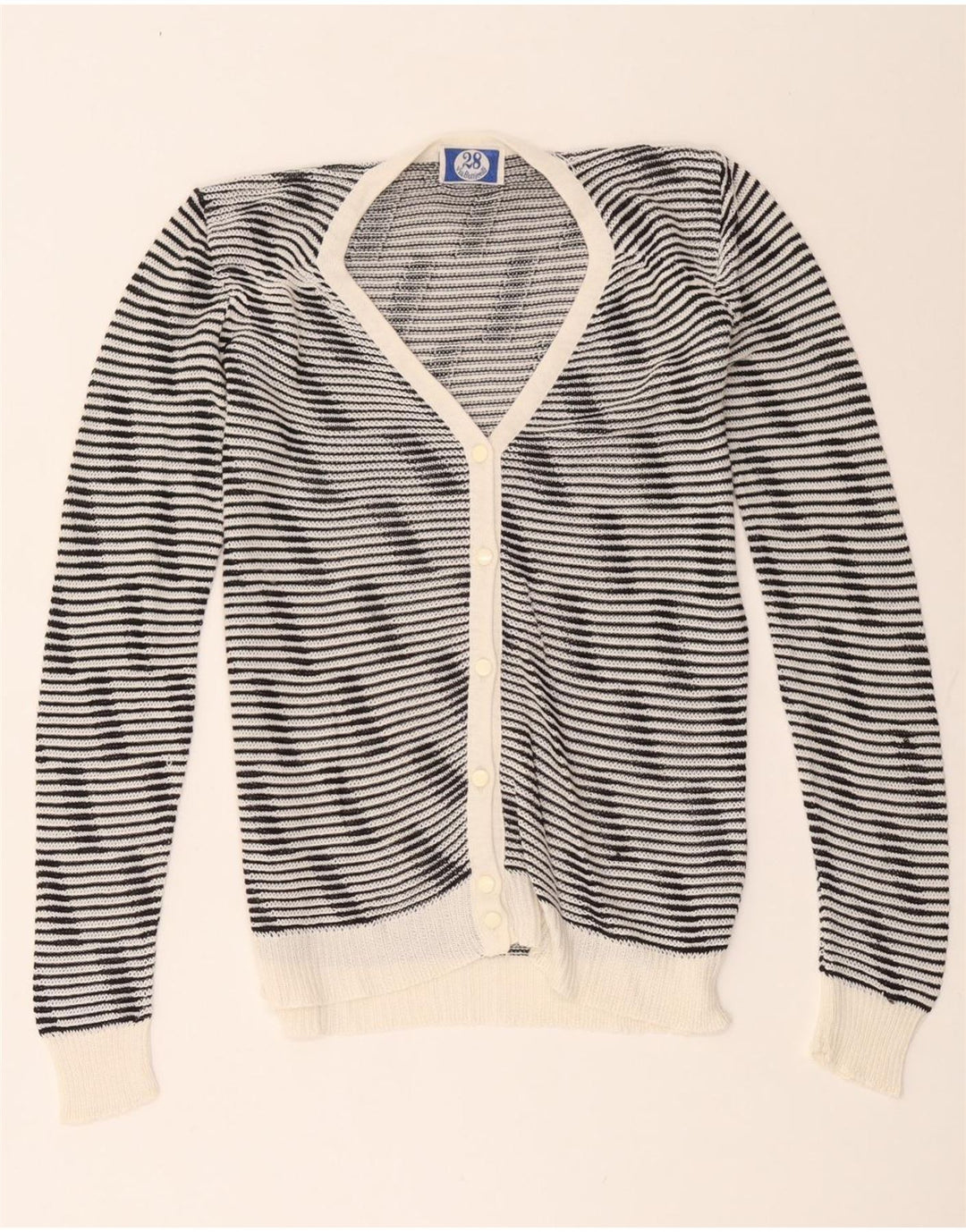 Vintage Damen Cardigan Pullover UK 10 Klein Schwarz gestreift