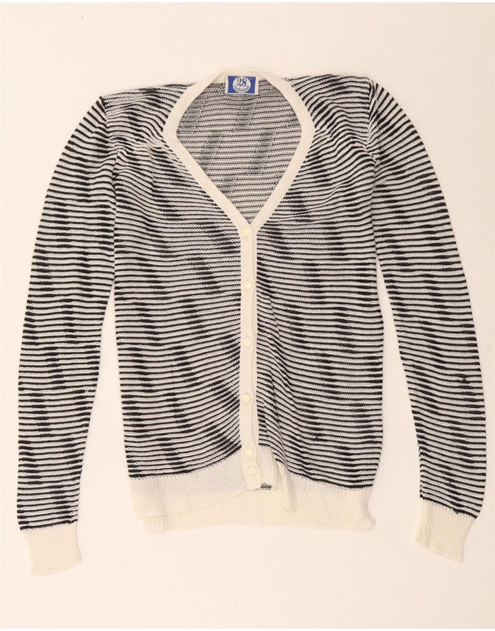 Vintage Damen Cardigan Pullover UK 10 Klein Schwarz gestreift