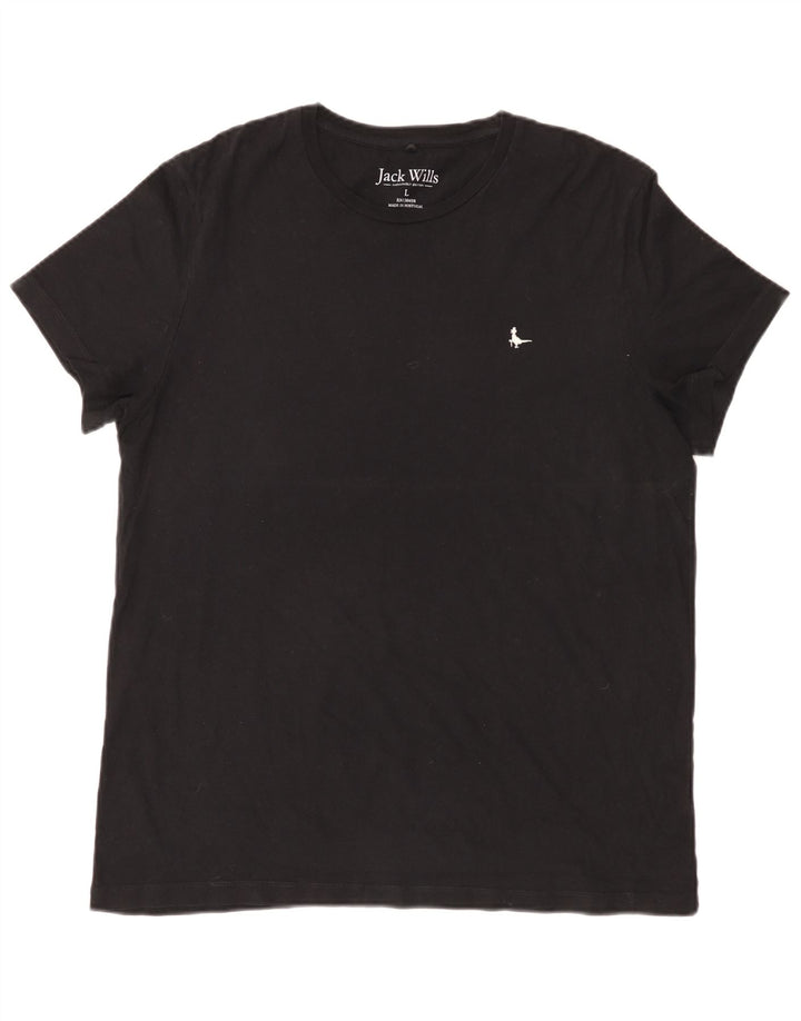 Jack Wills Herren-T-Shirt-Oberteil, groß, aus schwarzer Baumwolle