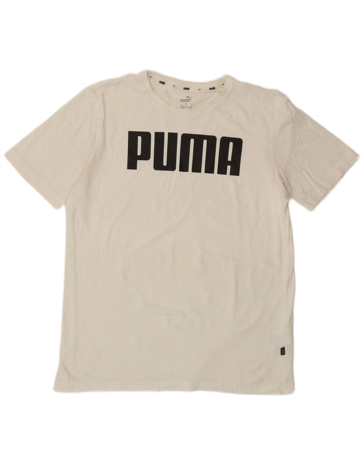 PUMA Herren Grafik-T-Shirt-Oberteil aus mittelweißer Baumwolle