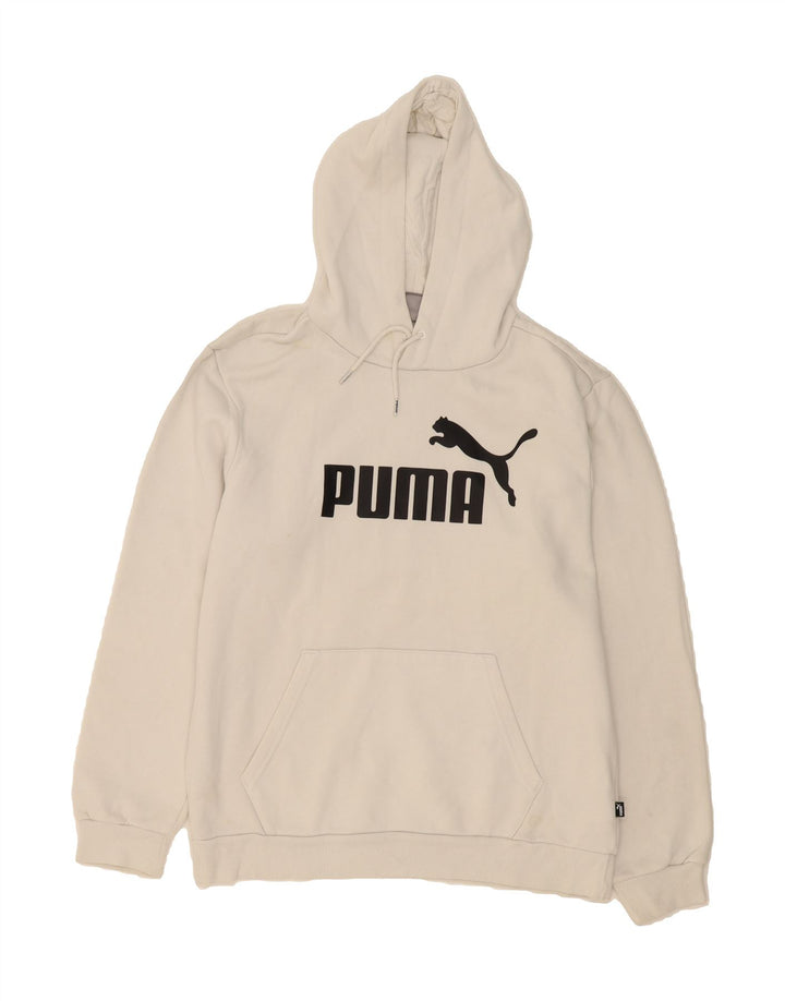 PUMA Mens Graphic Hoodie Jumper Medium White Cotton Vintage Puma and Second-Hand Puma from Messina Hembry 