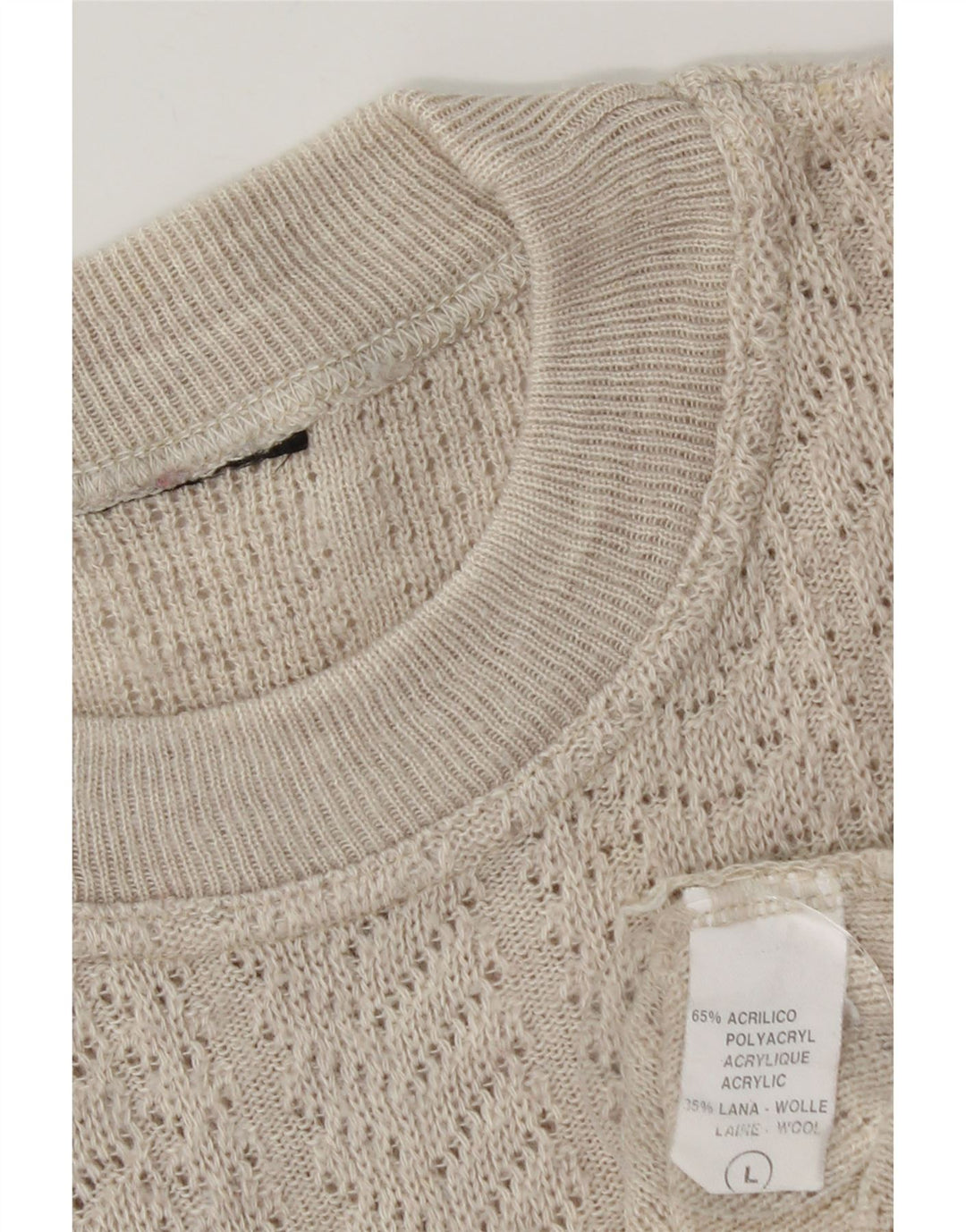 Vintage Herren Pullover mit Rundhalsausschnitt, groß, beige Argyle/Diamant-Acryl