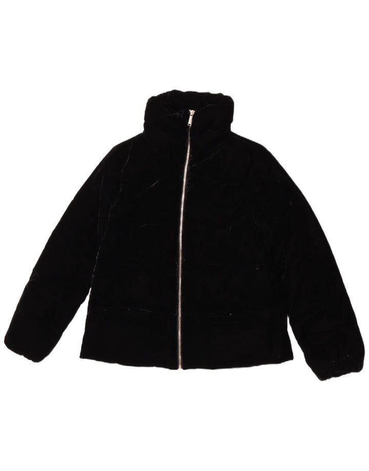 Massimo Dutti Damen Samtgepolsterte Jacke UK 14 Mittelschwarzes Polyester