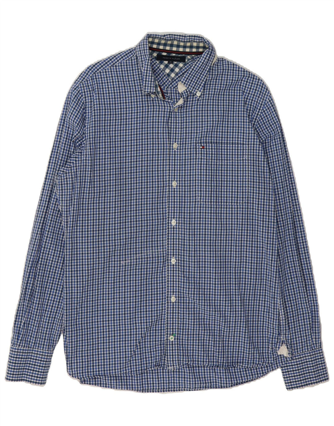 TOMMY HILFIGER Mens Shirt Medium Blue Gingham Cotton Vintage Tommy Hilfiger and Second-Hand Tommy Hilfiger from Messina Hembry 