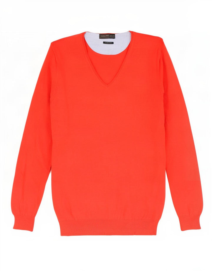Zara Herren-Pullover mit V-Ausschnitt, groß, rote Baumwolle