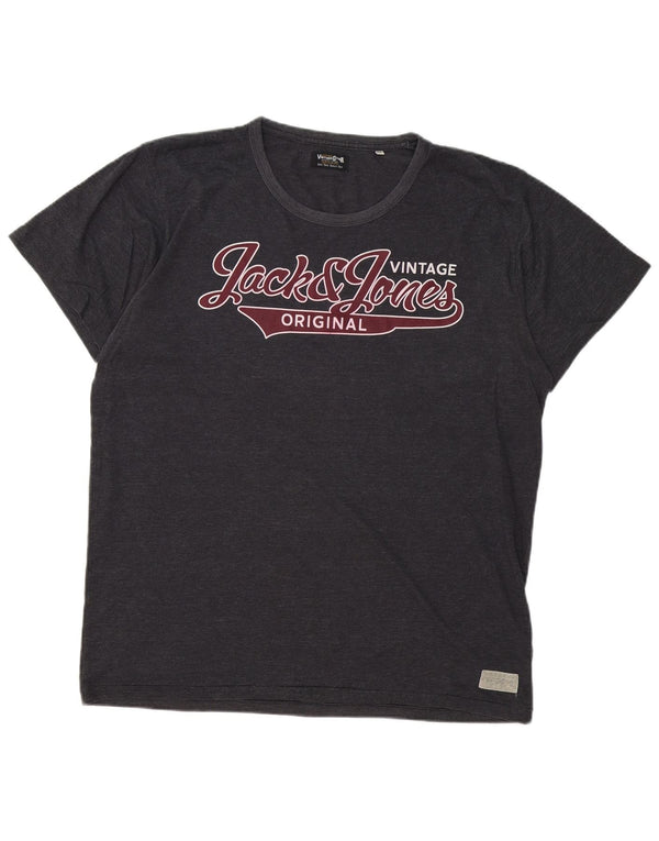 Jack & Jones Herren-T-Shirt mit Grafik, 2XL, grau meliert, Baumwolle