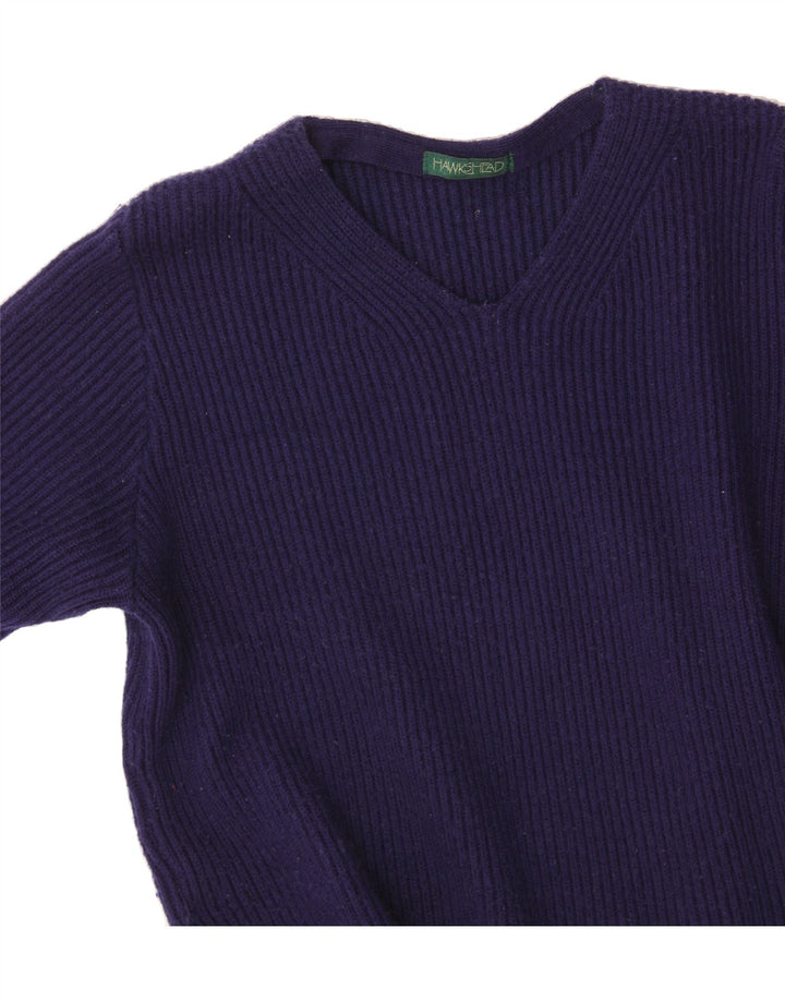 HAWKSHEAD Womens V-Neck Jumper Sweater UK 14 Medium Navy Blue Wool Vintage Hawkshead and Second-Hand Hawkshead from Messina Hembry 