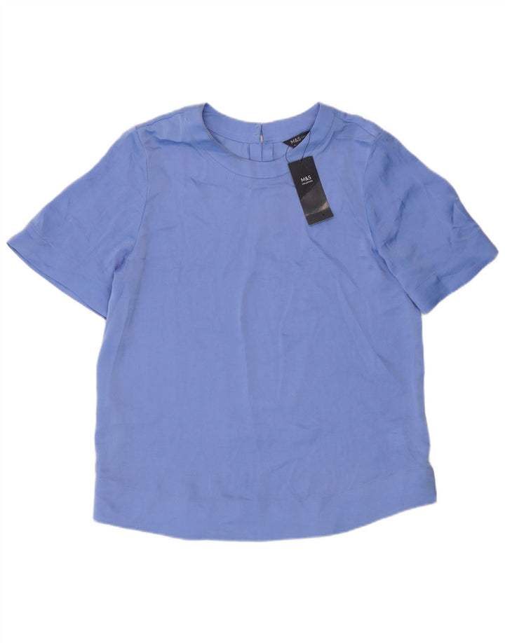 Marks & Spencer Damen Kurzarm-Blusenoberteil UK 10 Small Blau Polyester