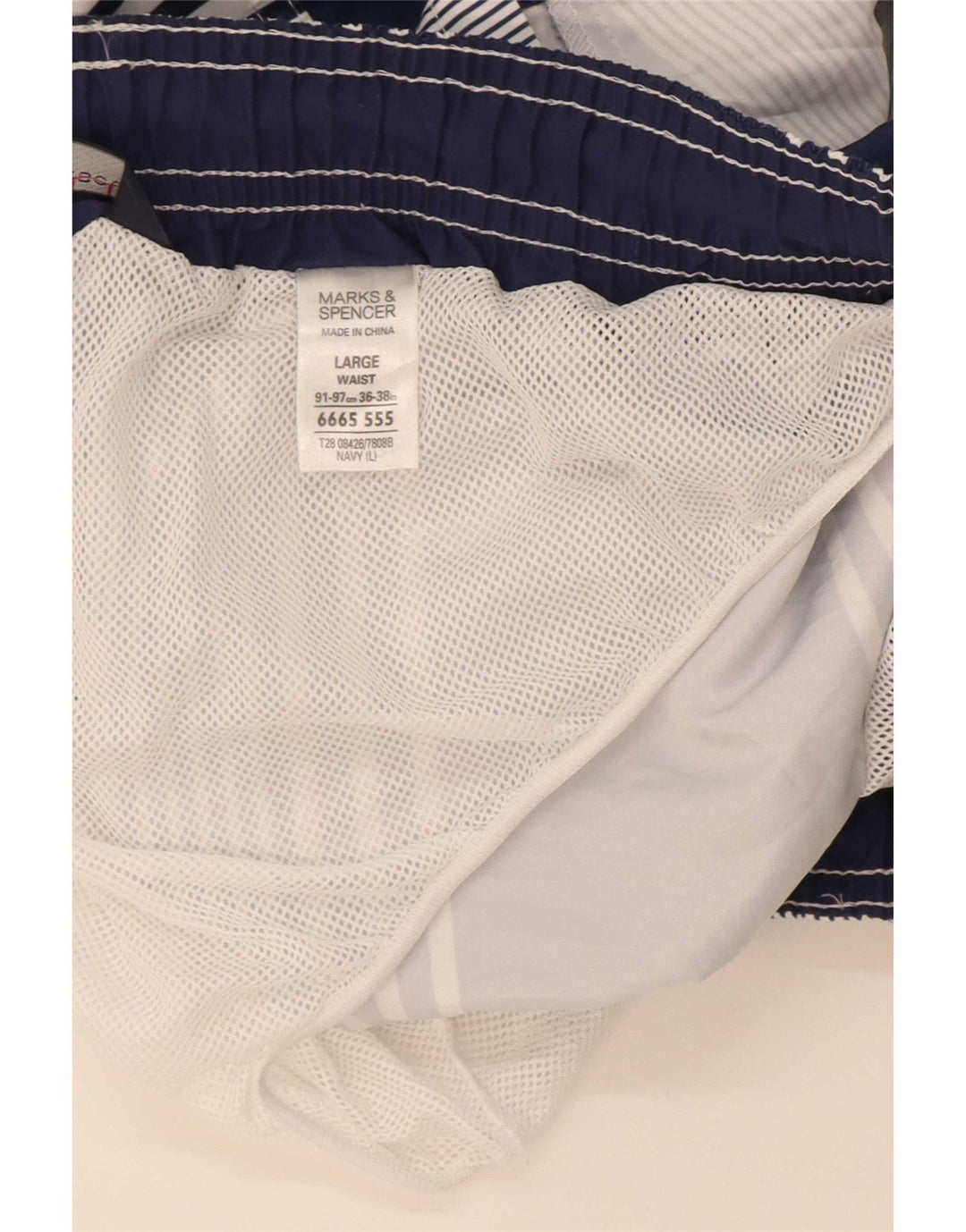 Marks & Spencer Herren-Badeshorts, groß, marineblau, gestreift, Polyester