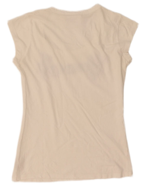 Dkny Womens Graphic T-Shirt Top UK 8 Small Weißes Blumenmuster aus Baumwolle