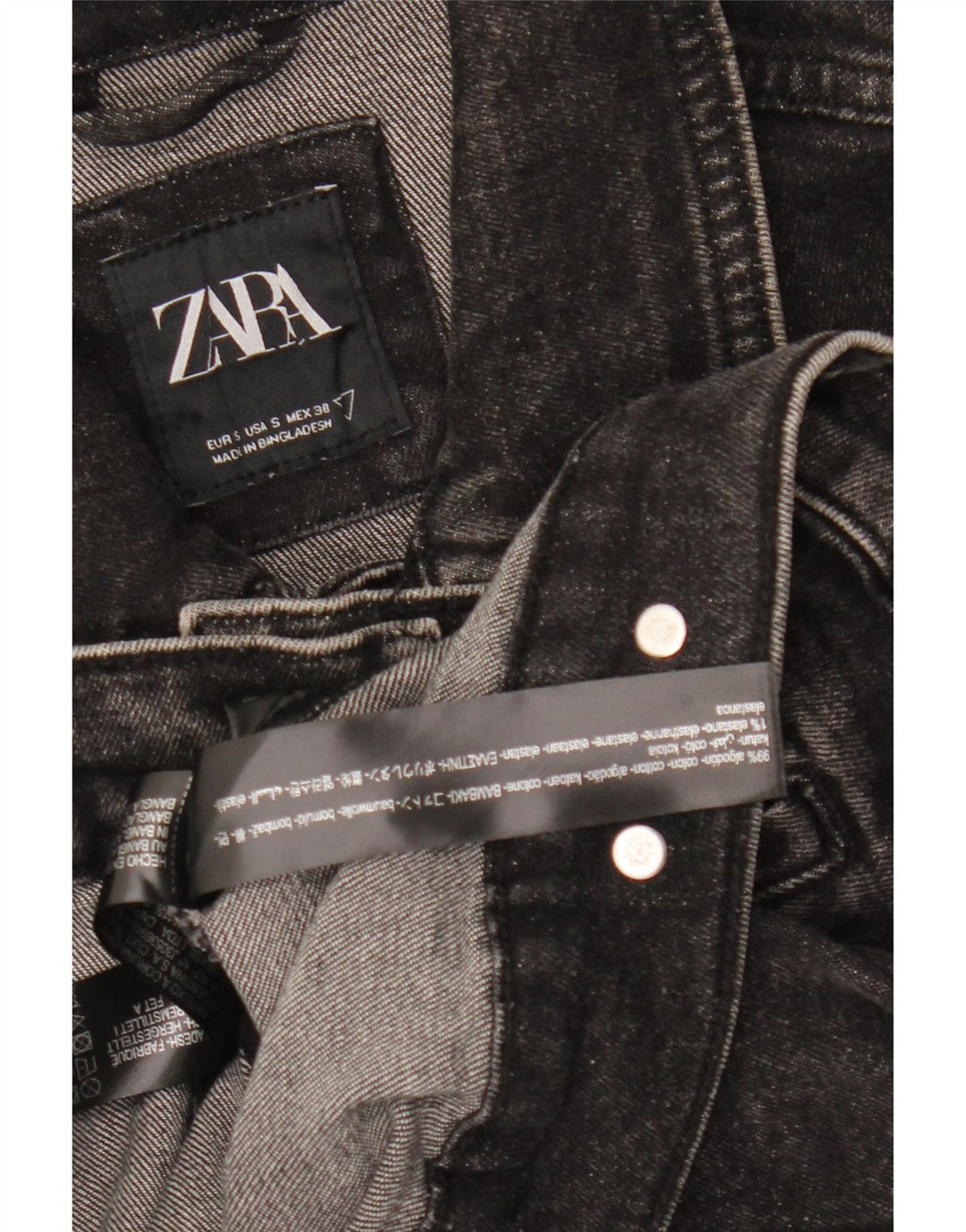 ZARA Herren Jeansjacke UK 36 Small Schwarz Baumwolle