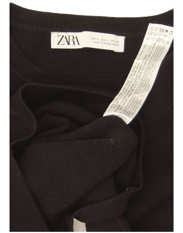 Zara Damen Crop Crew Neck Pullover Pullover UK10 Small Schwarz Viskose