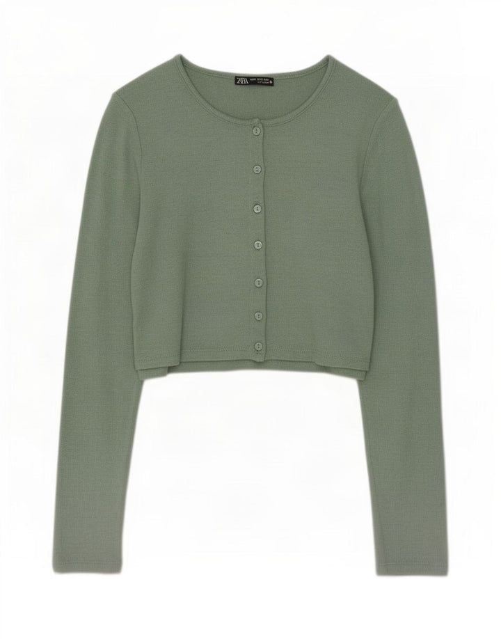 Zara Damen Crop Cardigan Top UK 12 Mittelgrüne Viskose