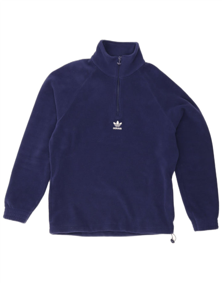 Adidas Herren-Fleecepullover mit grafischem Reißverschluss und Kragen, Größe S, Marineblau, Polyester