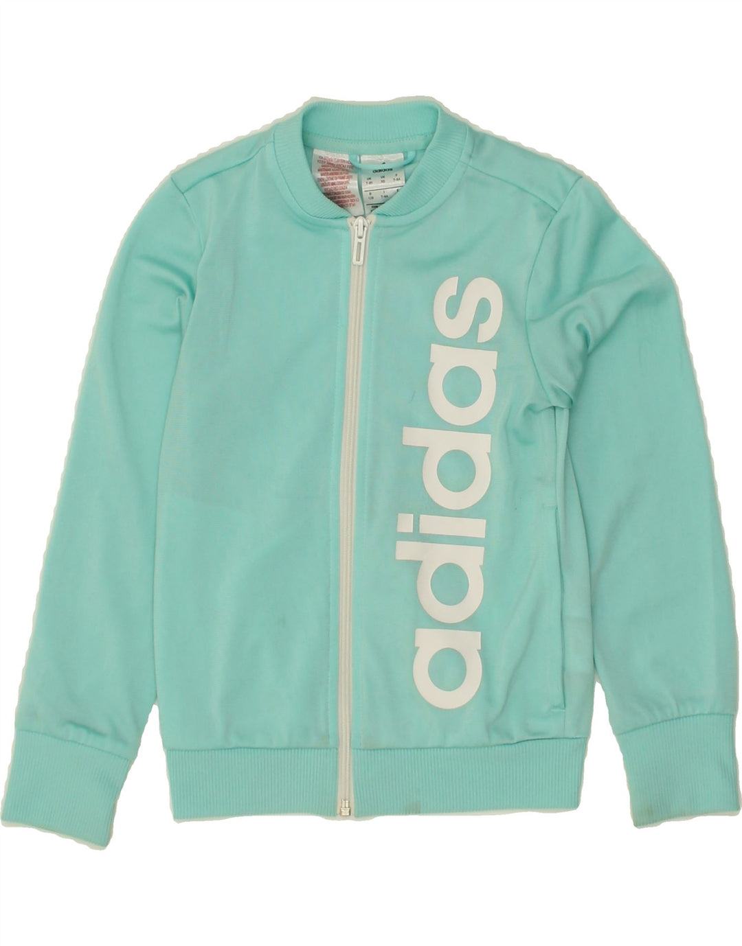 ADIDAS Girls Graphic Tracksuit Top Jacket 7-8 Years Turquoise Polyester Vintage Adidas and Second-Hand Adidas from Messina Hembry 