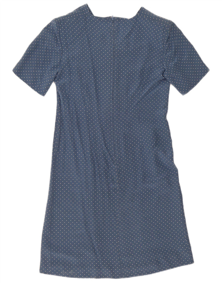 Vintage Damen A-Linie Kleid UK 12 Mittelblau gefleckt