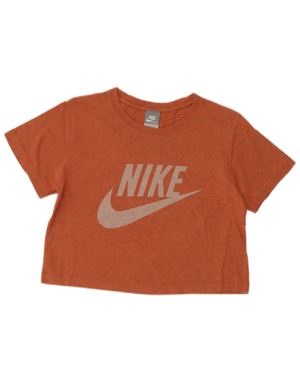 Nike Womens Crop Graphic T-Shirt Top UK 10 Small Orange Flecked Cotton