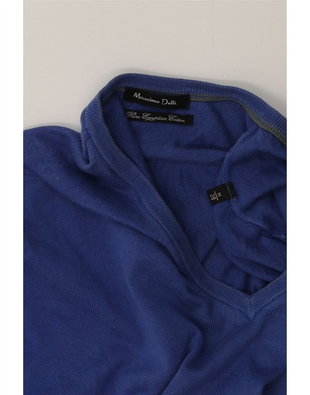 Massimo Dutti Herren-Pullover mit V-Ausschnitt aus mittelblauer Baumwolle