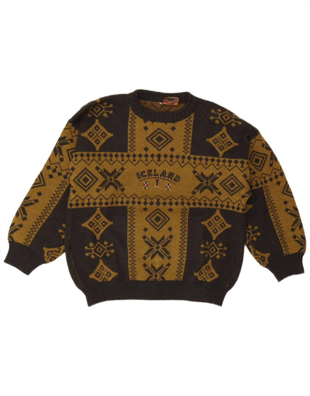 Island Herren-Pullover mit Rundhalsausschnitt, groß, Khaki, Fair Isle