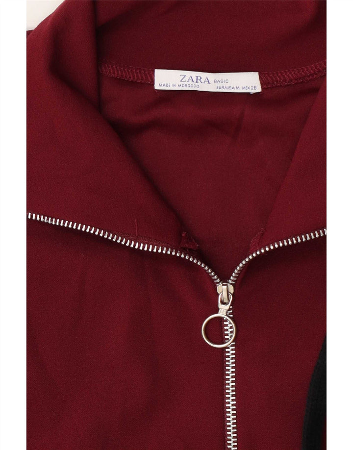 Zara Damen-Pullover-Trainingsanzugoberteil mit Reißverschluss und Halsausschnitt, Gr. 14, Mittel-Burgunderrot