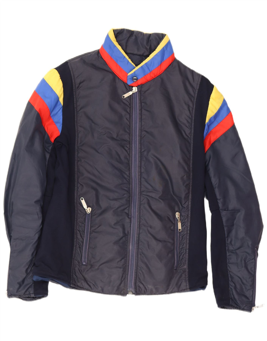 Gepolsterte Vintage-Skijacke für Herren, Größe 50, Mittel, Marineblau, Farbblock-Retro