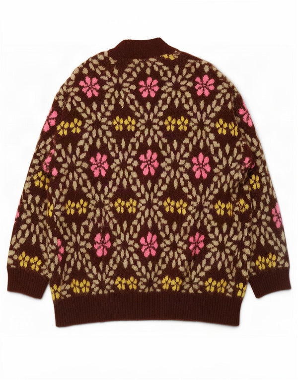 Zara Damen-Strickjacke in Übergröße, UK 12, Mittelbraun, Blumenmuster, Polyester