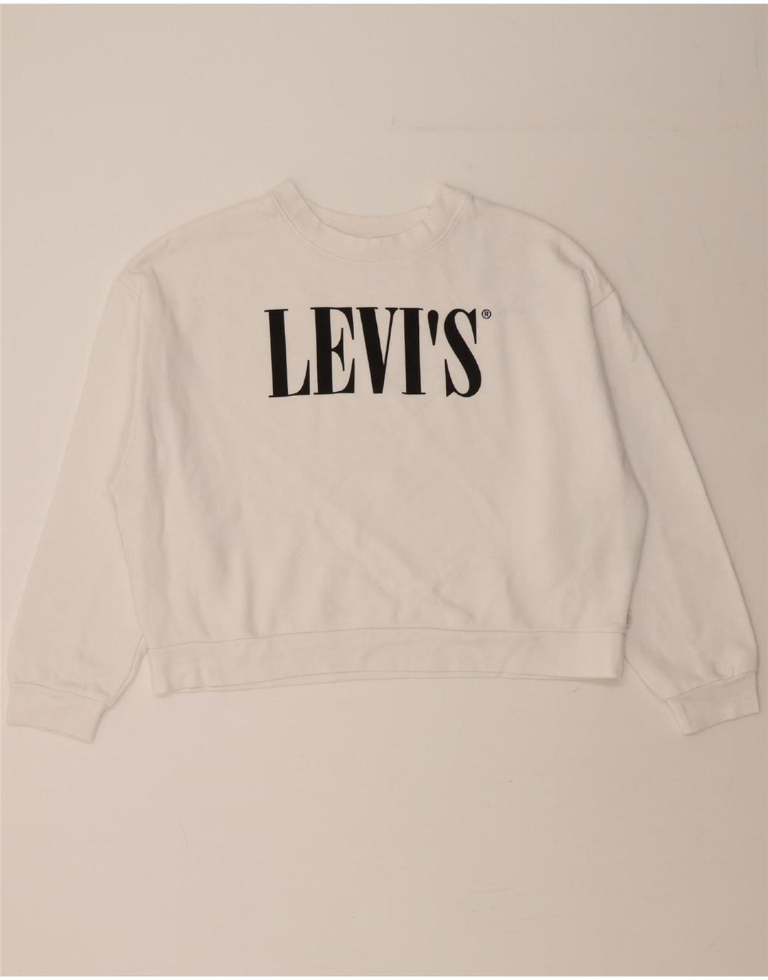 LEVI'S Womens Oversized Graphic Crop Sweatshirt Jumper UK 14 Medium White Vintage Levi's and Second-Hand Levi's from Messina Hembry 