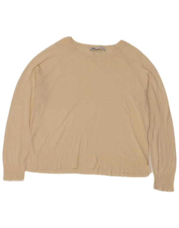 Zara Damen-Pullover mit U-Boot-Ausschnitt, UK 16, Größe L, Beige