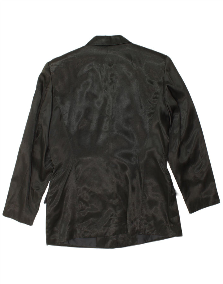 VINTAGE Damen 3-Knopf-Blazerjacke UK 12 Mittelschwarze Viskose