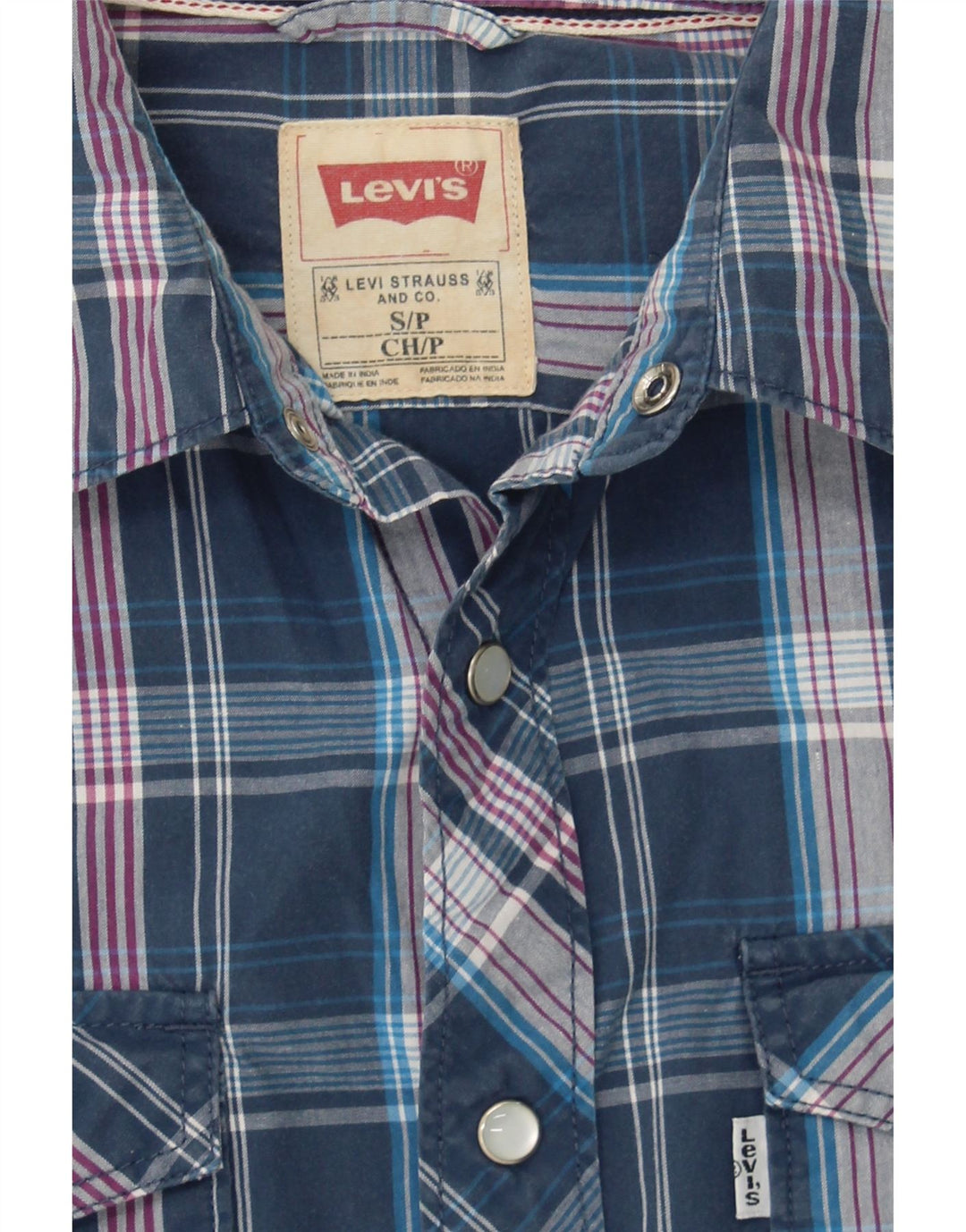 LEVI'S Mens Short Sleeve Shirt Small Blue Check Cotton Vintage Levi's and Second-Hand Levi's from Messina Hembry 