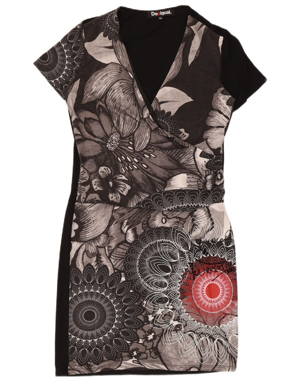 Desigual Damen Graphic Etuikleid UK 18 XL Schwarz geblümt