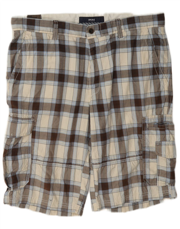 Brax Herren-Cargo-Shorts W36, große beige karierte Baumwolle