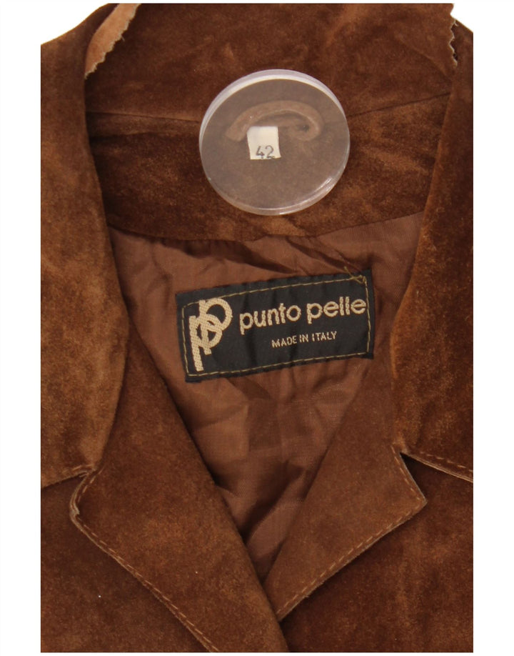 VINTAGE Damen 5-Knopf-Wildleder-Blazerjacke IT 42 Mittelbraunes Leder