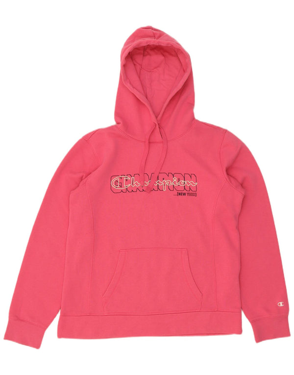 Champion Womens Graphic Hoodie Pullover UK 18 XL Rosa Baumwolle