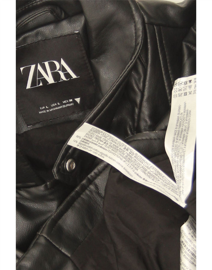 Zara Damen Crop Kunstleder Bikerjacke UK 14 Large Schwarz Polyester
