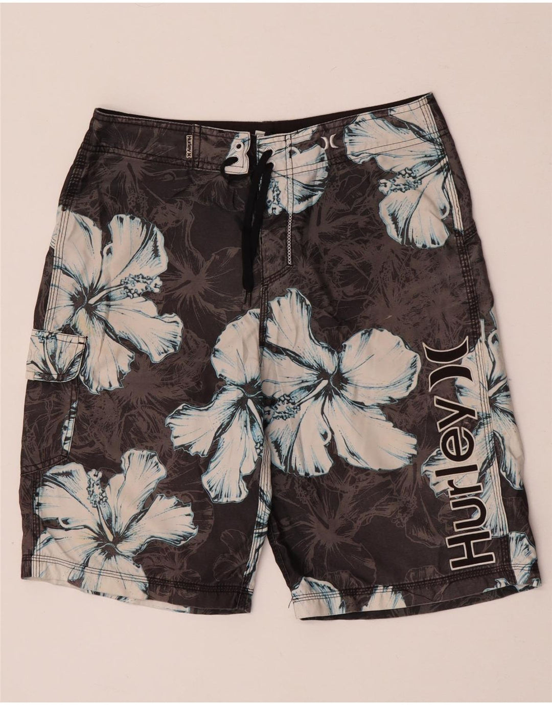 Hurley Herren-Badeshorts mit Grafik, mittelgraues, florales Polyester