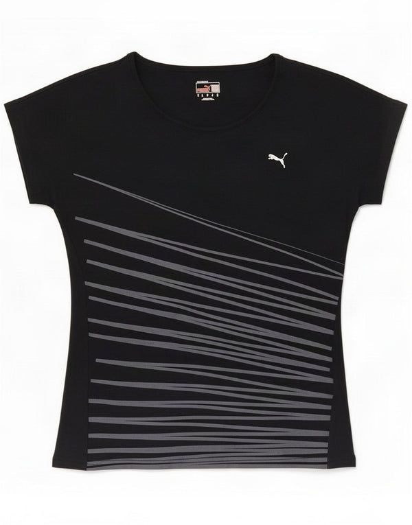 Puma Damen Grafik T-Shirt Top UK 12 Medium Schwarz Baumwolle