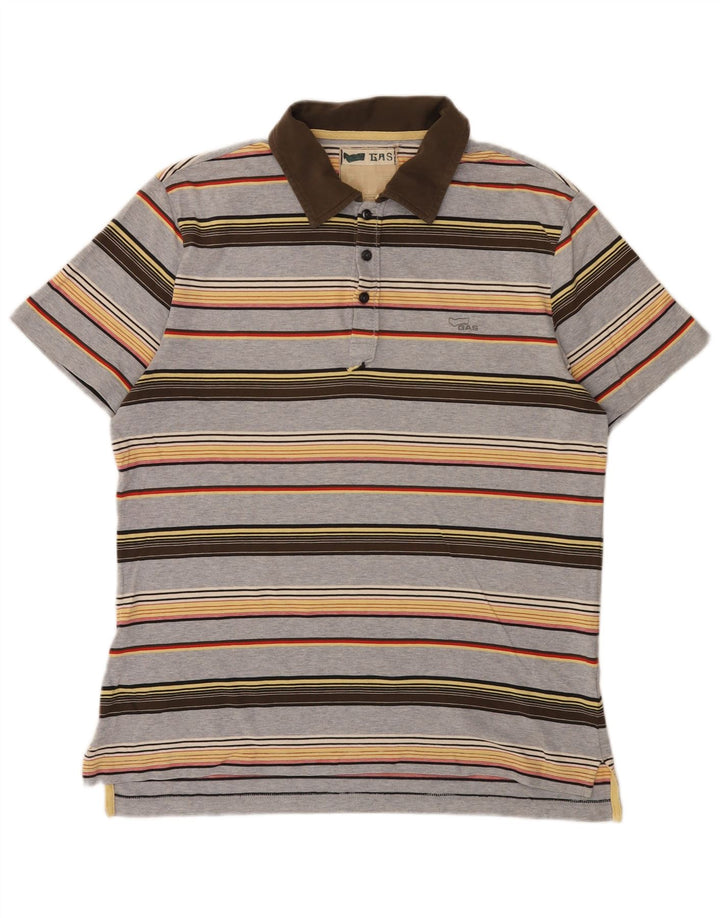 Gas Herren-Poloshirt aus mittelgrauer, gestreifter Baumwolle
