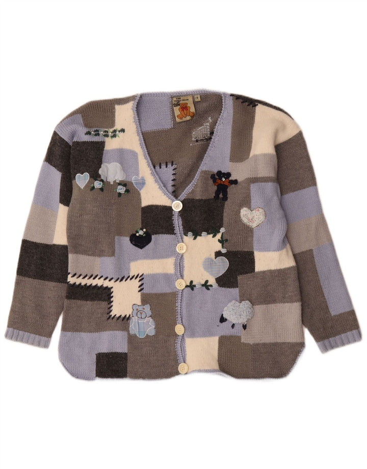 Vintage Damen Grafischer Cardigan Pullover UK 10 Kleines mehrfarbiges Patchwork