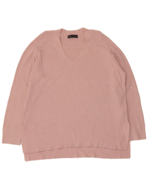 Marks & Spencer Damen-Pullover mit V-Ausschnitt, UK 14, Größe L, rosa Viskose