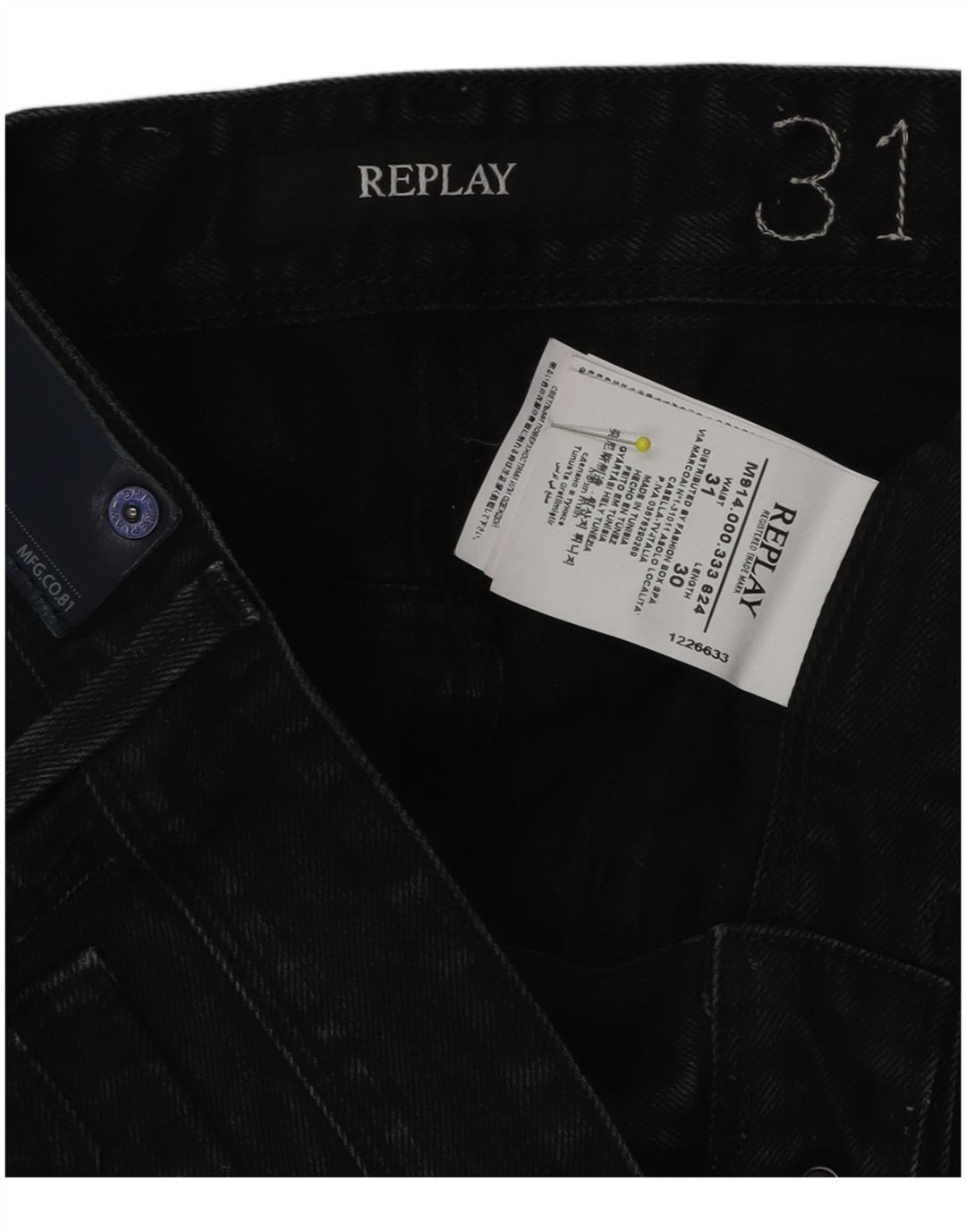 Replay Herren Slim Jeans W31 L30 Schwarz Baumwolle