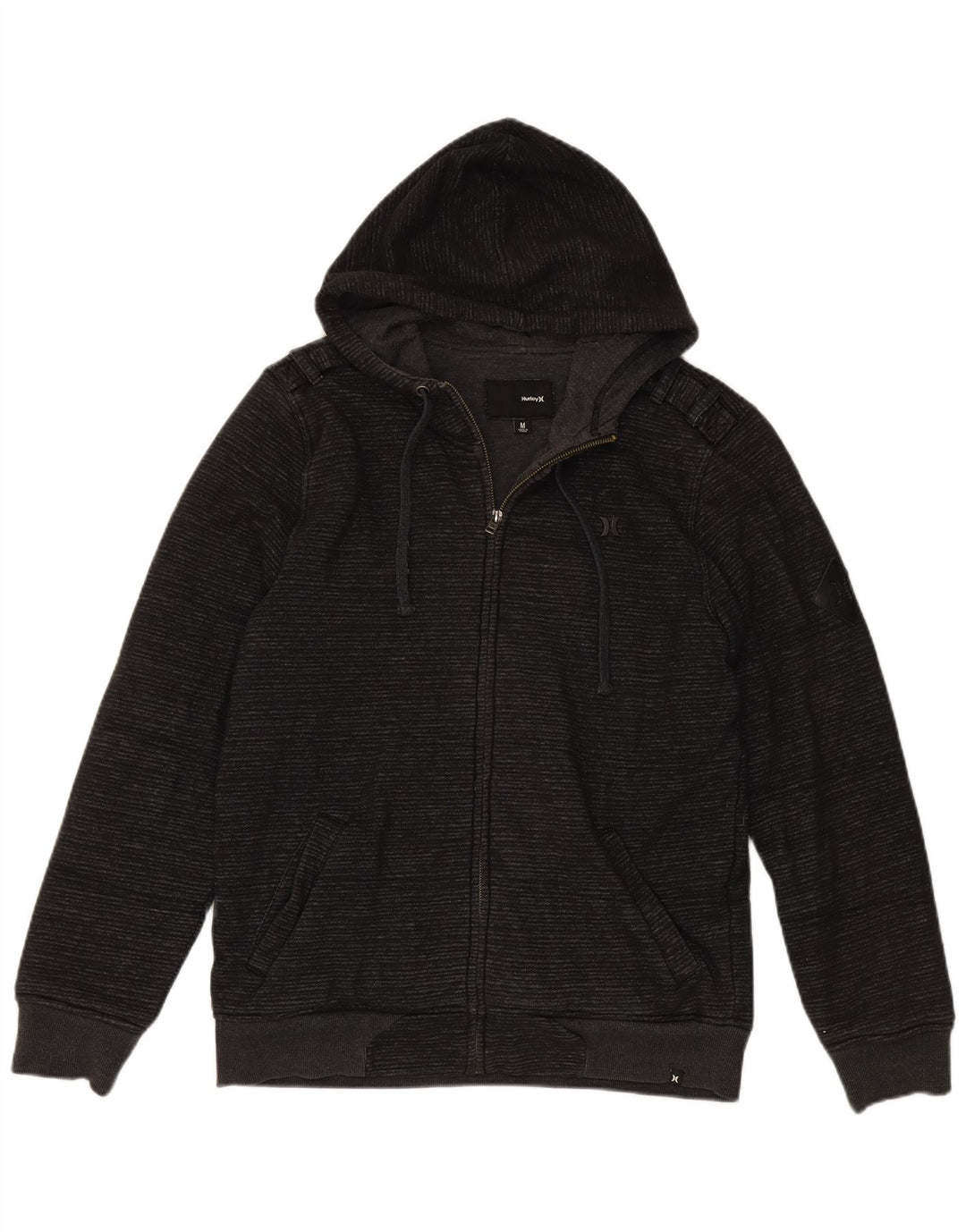 HURLEY Herren-Kapuzenpullover mit Reißverschluss, mittelschwarz, gestreift, Baumwolle