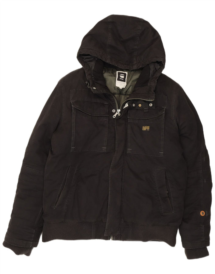 G-STAR Herren-Bomberjacke mit Kapuze, UK 44, 2XL, schwarze Baumwolle