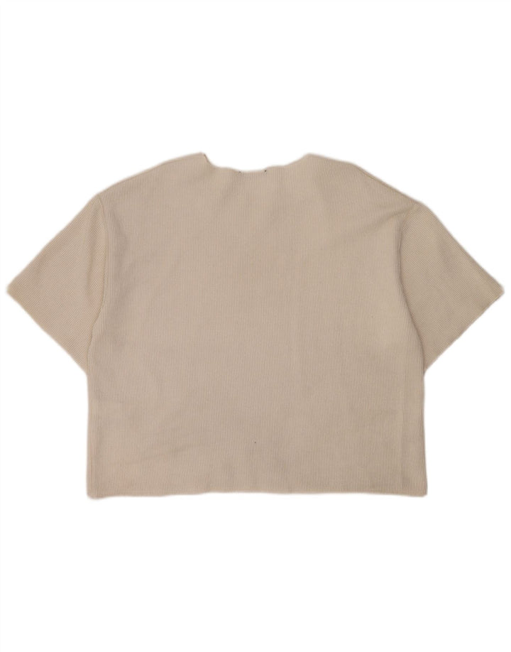 Zara Damen Crop T-Shirt Top UK 16 Large Off White Polyester