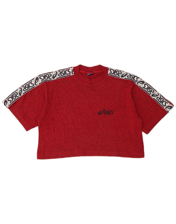 Asics Damen Crop Graphic T-Shirt Top UK 14 Large Rot Farbblock